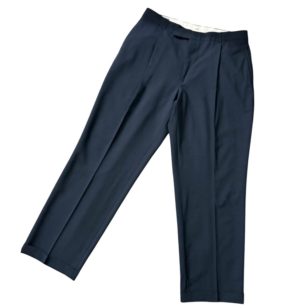 Oscar de la Renta Mens Black Pleated Wool Blend Cuffed Dress Pants W36‎ 44R kk18